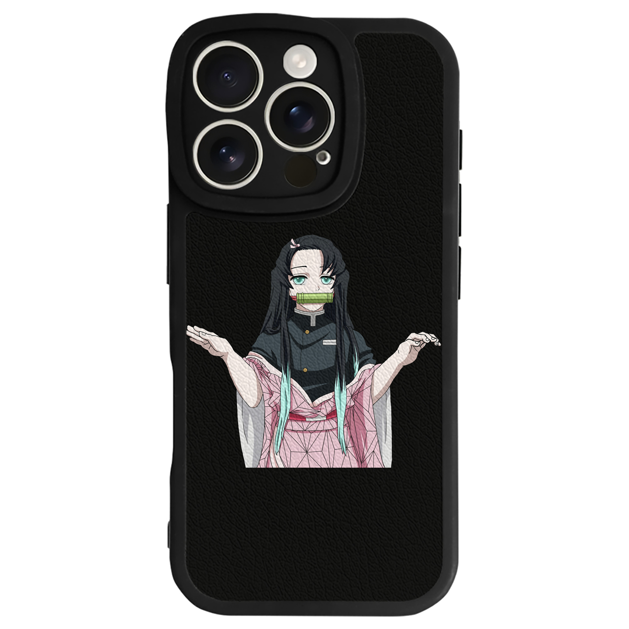 （画像用） 鬼滅の刃（きめつのやいば）竈門 禰󠄀豆子／かまど ねずこ Kamado Nezuko 【iPhone 16シリーズ対応】シリコンスマホケース（レザー調） 材質：シリコン